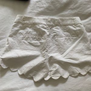 J Crew Scalloped white linen shorts